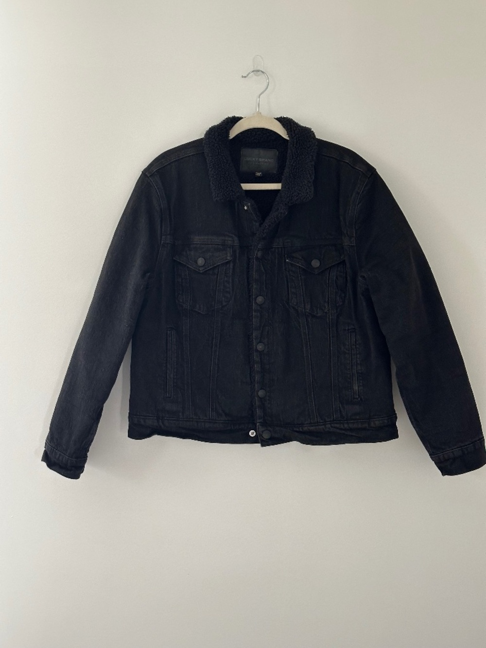 LUCKY BRAND Black Denim Jacket w/ Sherpa Lining XL